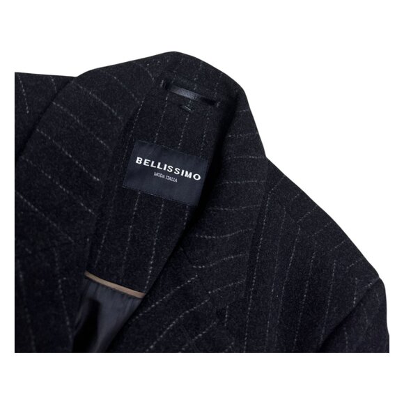 BELLISSIMO Wool Cashmere Luxury Designer Winter Business Long Pea Coat  Mens XL - Picture 3 of 8